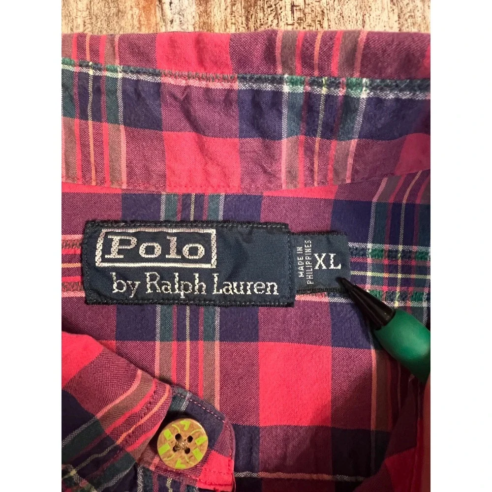 Polo Ralph Lauren Men XL Plaid Button Down Shirt Pink Purple Long Sleeve Pockets - Picture 2 of 11